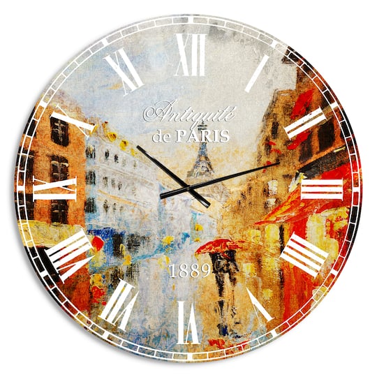 Designart 'Couple Walking In Paris French Country Wall Clock